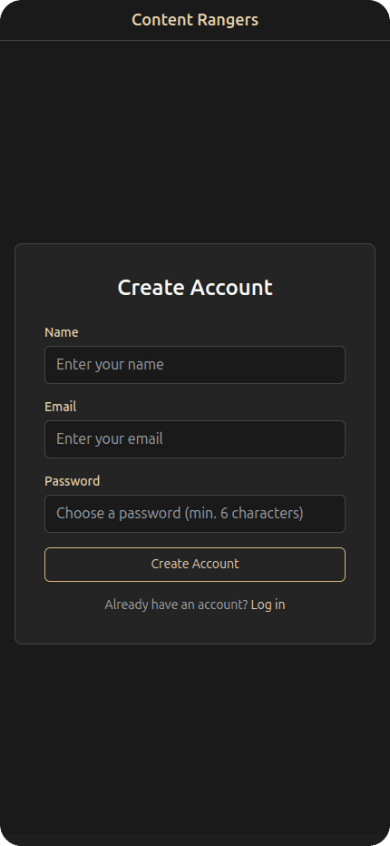 Signup screen
