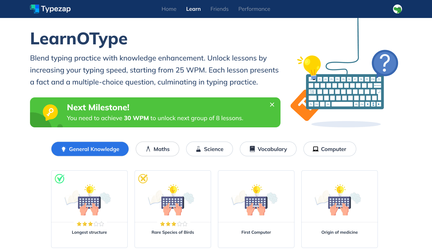 Learn-o-Type feature interface