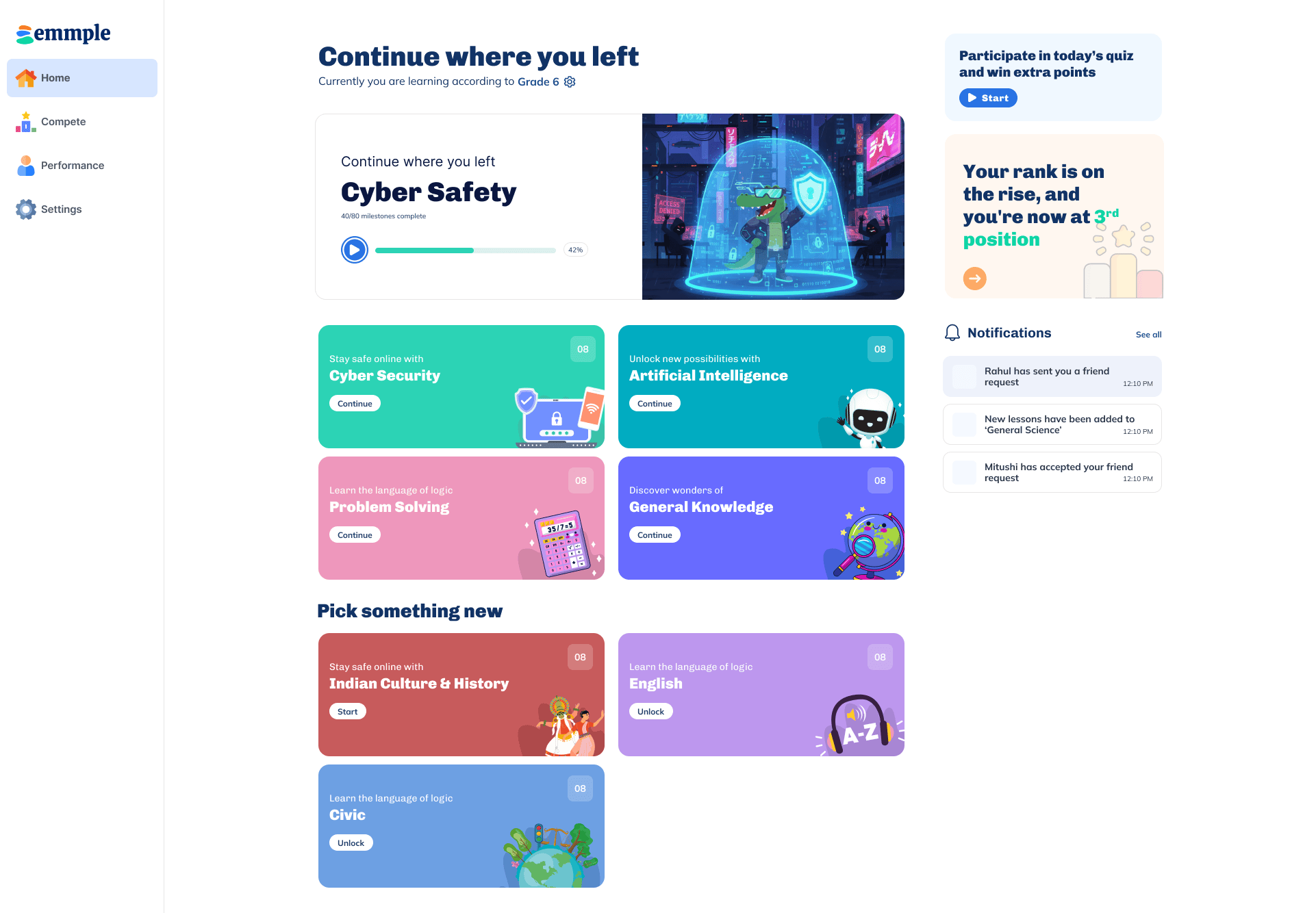 Modern learning platform home